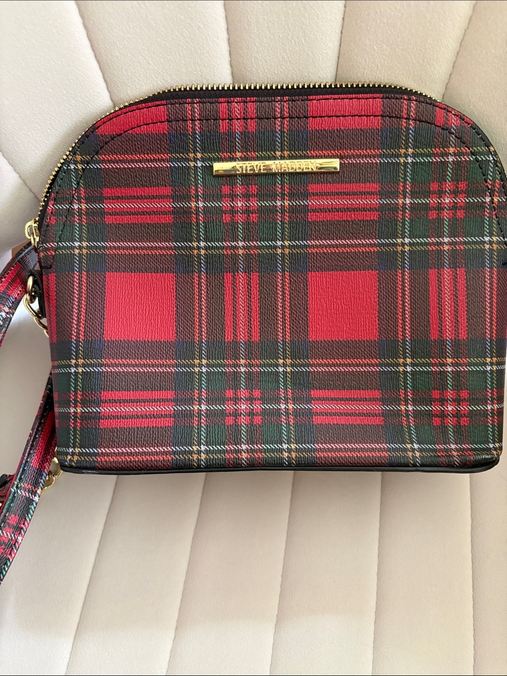 Steve Madden Red and Green Plaid Crossbody Bag with Gold Hardware